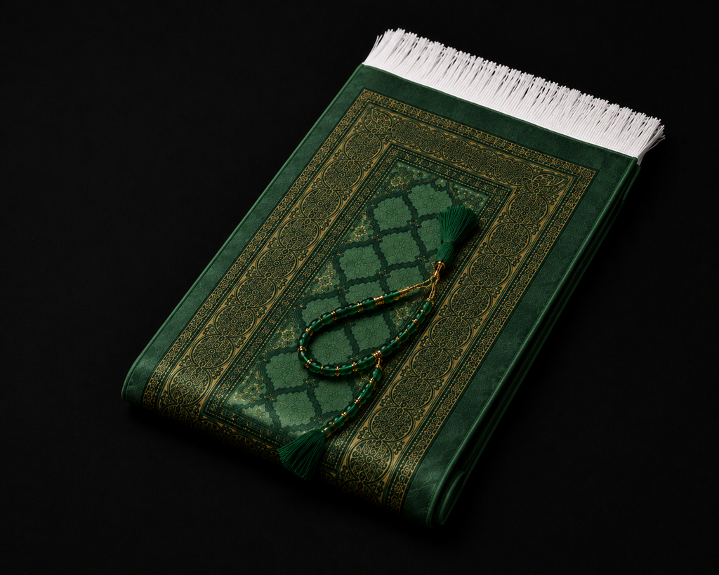 Alfombra de Rezo Portátil verde | Kit Completo con Tasbih