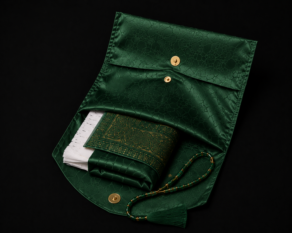Alfombra de Rezo Portátil verde | Kit Completo con Tasbih
