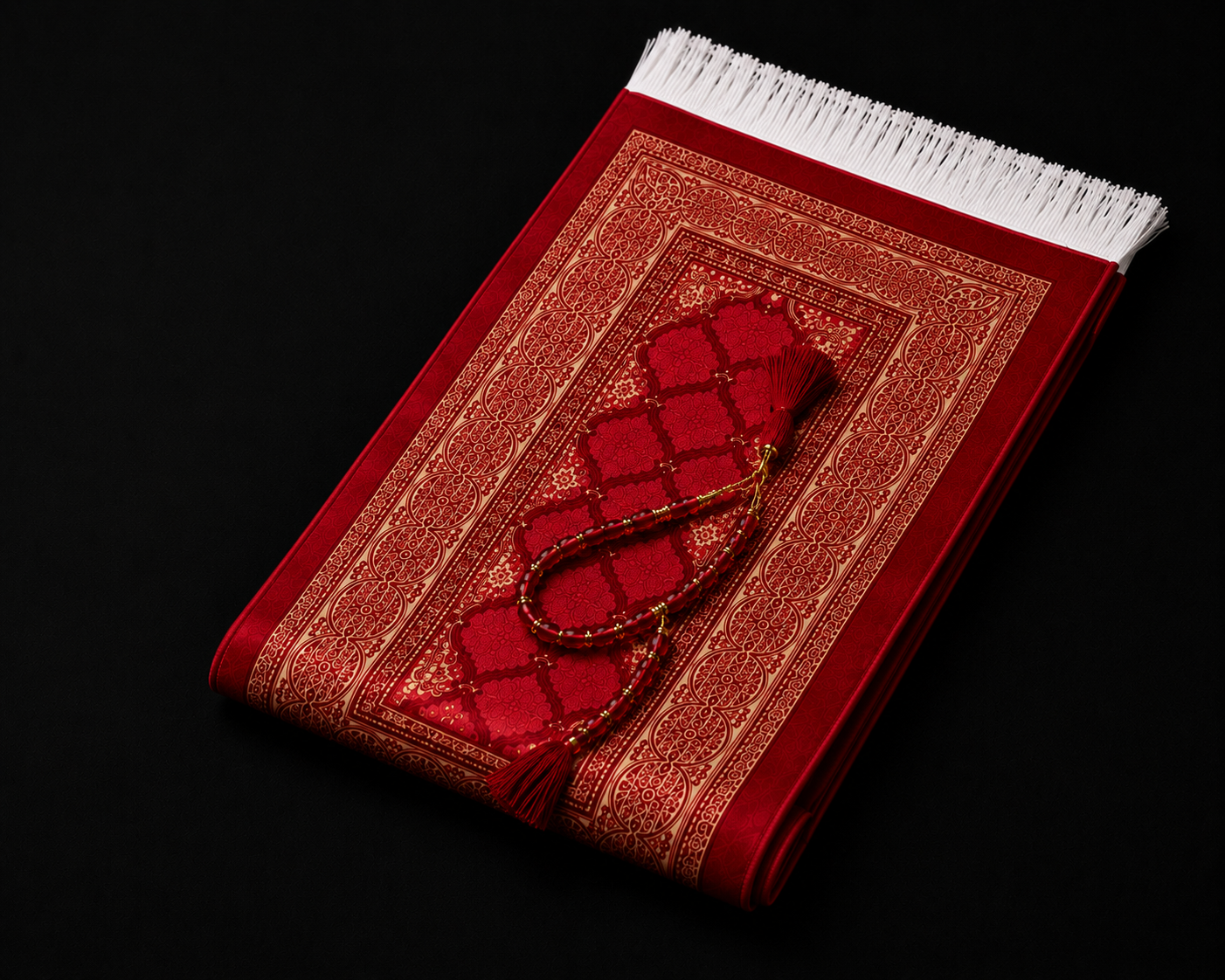 Alfombra de Rezo Portátil rojo | Kit Completo con Tasbih